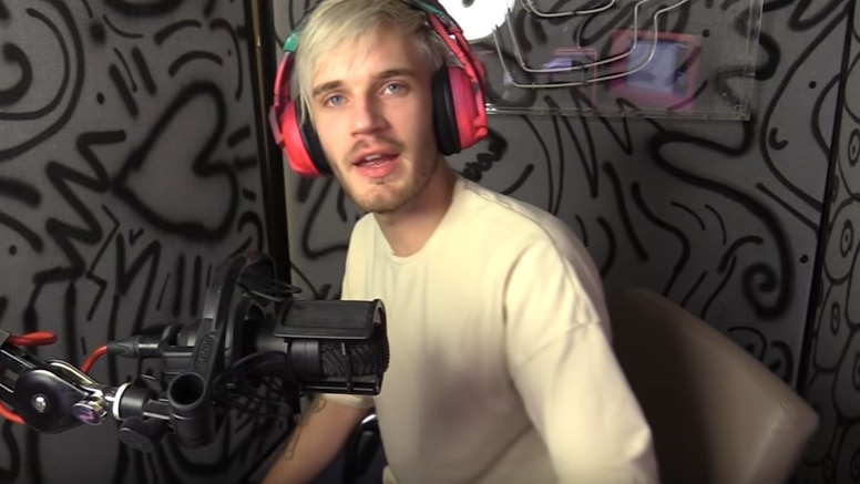 YouTuber PewDiePie sitting in recording booth