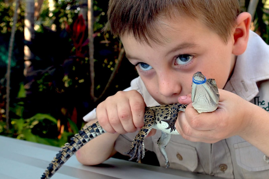 Cruz Harris and Billy the crocodile