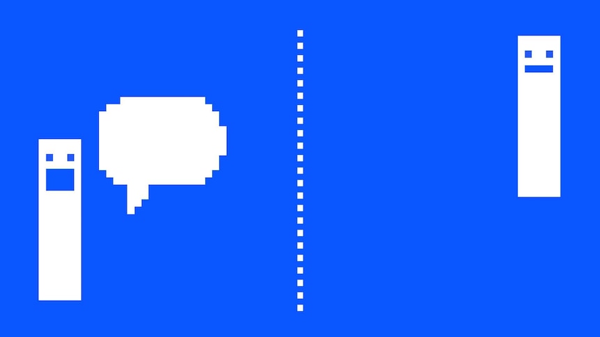 Gif of ping pong video game bars bouncing a conversation bubble between them to depict the art and science of conversations.