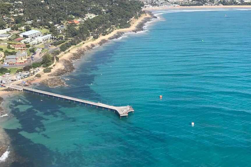 Aerial shot of Lorne Pier on Victoria's Surf Coast