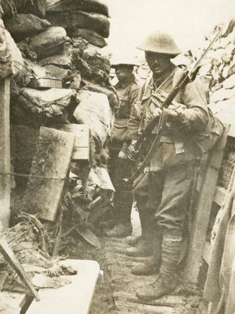 Australian troops in a frontline trench a few minutes before launching the attack at Fromelles in July 1916.