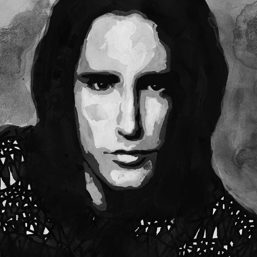 A black and white illustration of Nine Inch Nails frontman Trent Reznor