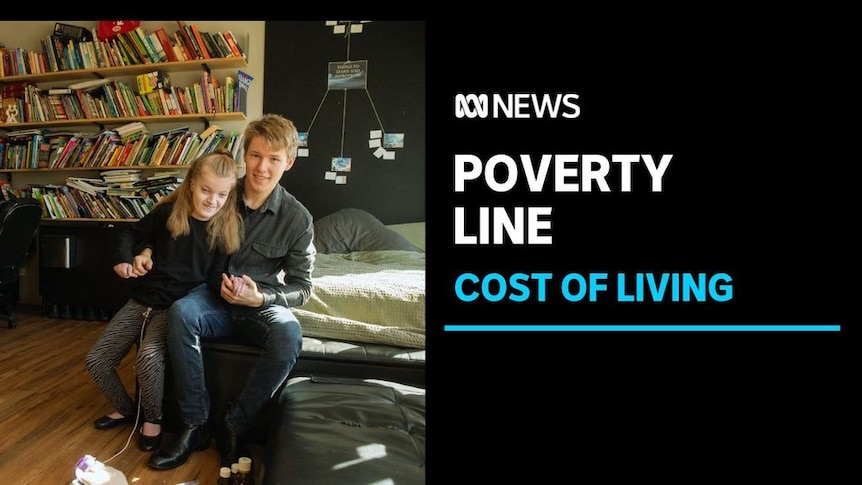 Poverty Line. Cost of Living. Teenage boy with his sister sitting facing the camera. 