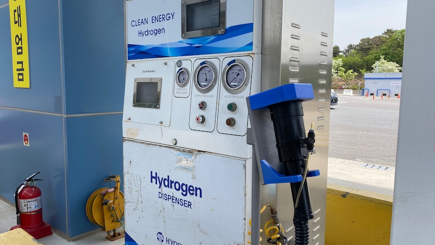 A hydrogen fuel pump at a service station in Korea.
