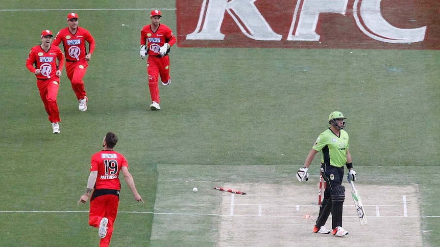 Jacques Kallis of the Sydney Thunder is bowled by James Pattinson of the Melbourne Renegades