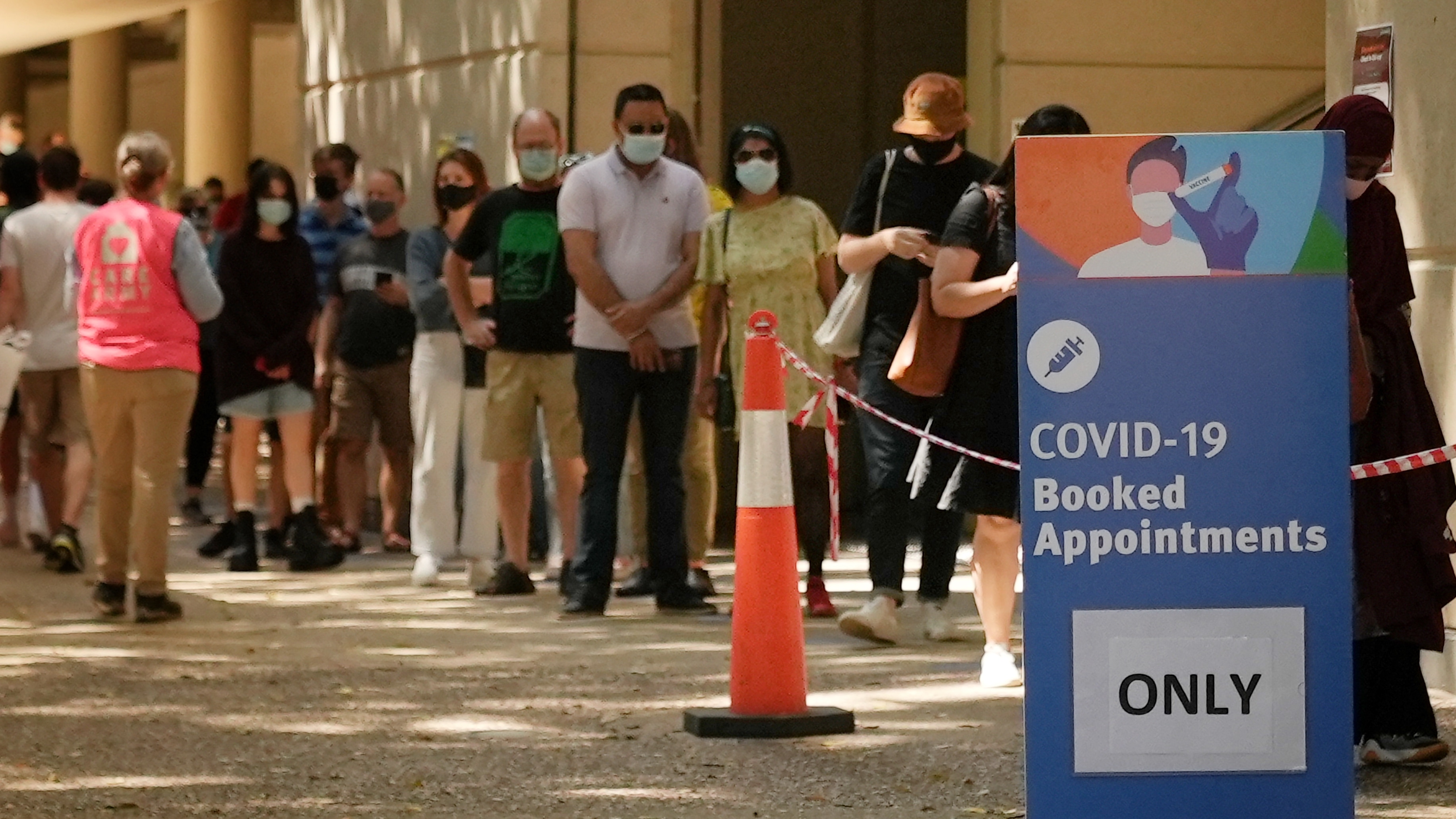 People lined up for COVID jab