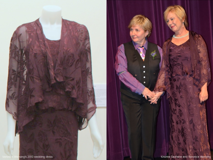 Wedding attire and a photograph from the wedding of Krishna Sadhana and Veronica Wensing, 2013