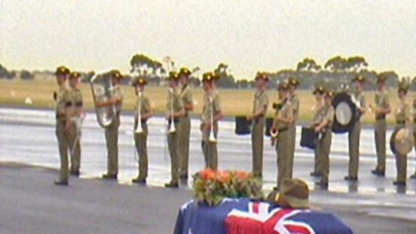 The arrival of the casket of Lance Corporal John Gillespie, Australian solider killed in Vietnam.