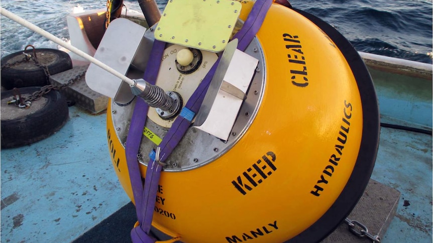 A wave data buoy ready to be moored off the NSW coast