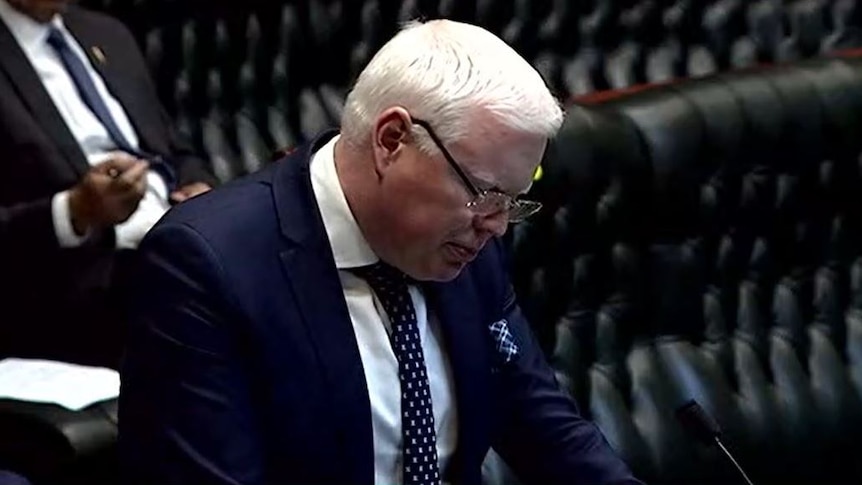 Man stands NSW parliament speaking at the dispatch box