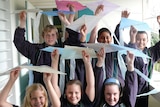 Earnshaw State School students with the kites they made from Brisbane river rubbish for the 2008 Riverfestival.