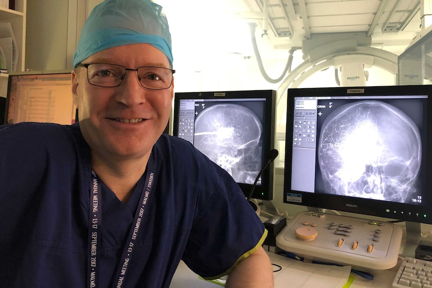 Dr Peter Foley in front of the angiogram suite in Canberra Hospital.