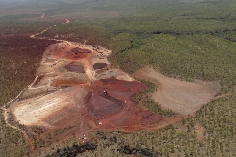an aerial shot of the Roper Valley iron ore mine. 