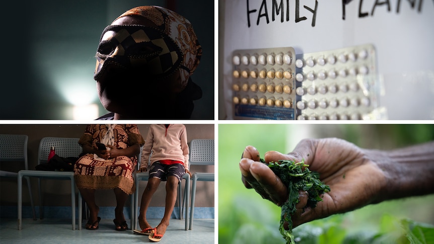 A montage image of four photos of medicine and people in masks.