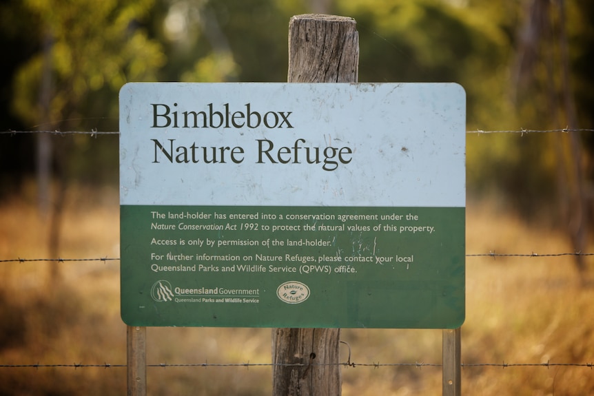 A sign says 'Bimblebox Nature Refuge'