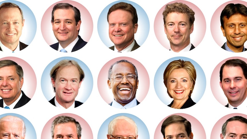 Composite image showing 15 candidates and potential contenders for the US presidency.