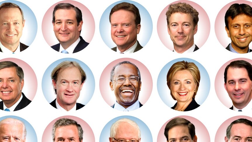 Composite image showing 15 candidates and potential contenders for the US presidency.