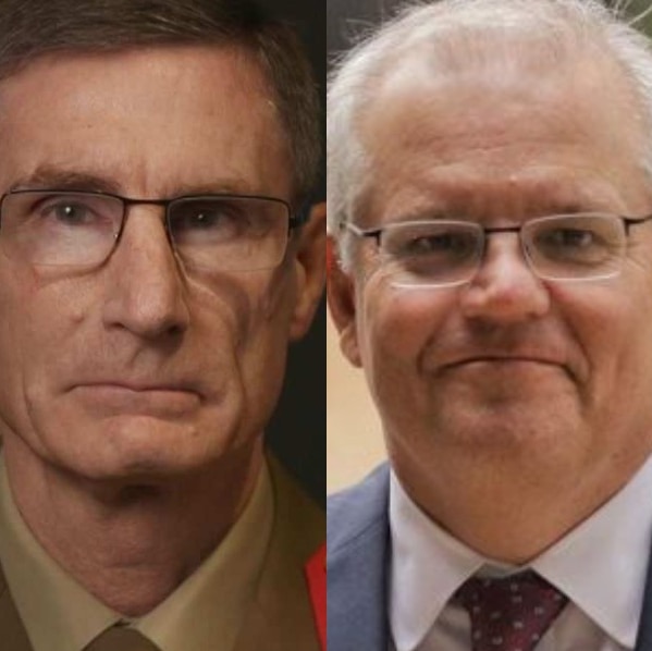 A composite photo of Angus Campbell and Scott Morrison.