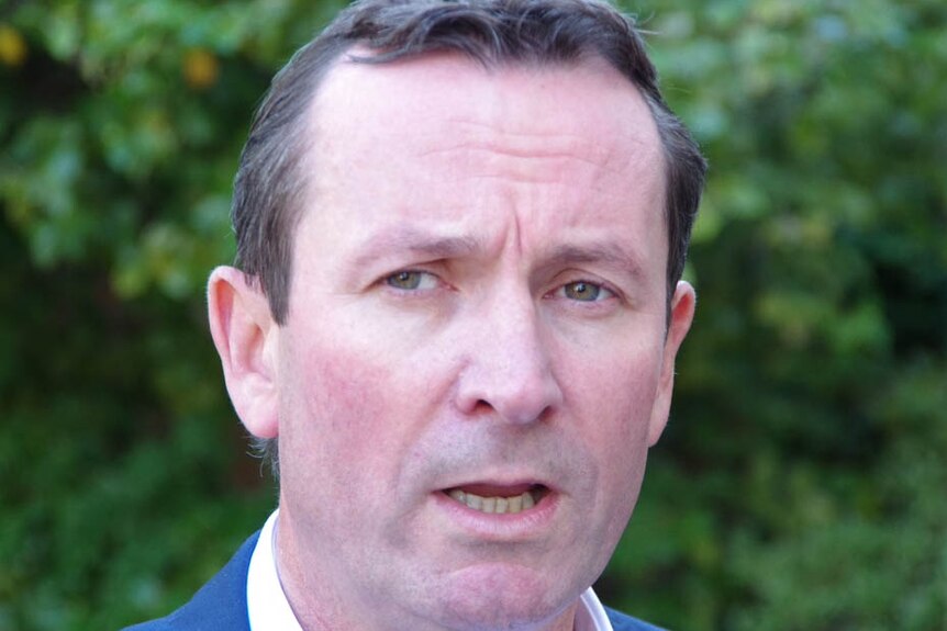 WA Opposition Leader Mark McGowan, head shot with mouth slightly open outside in Perth