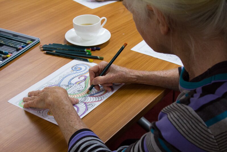 Veronica Stephenson colours in at Mosman Library