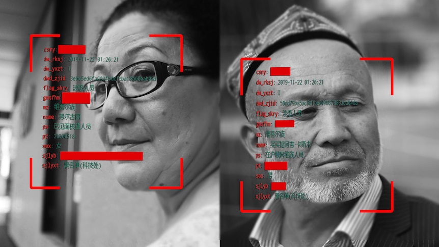 Two Uyghur-Australians with their data overlayed on image.