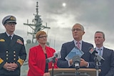 Ray Griggs, Marise Payne, Malcolm Turnbull, Christopher Pyne at a news conference.