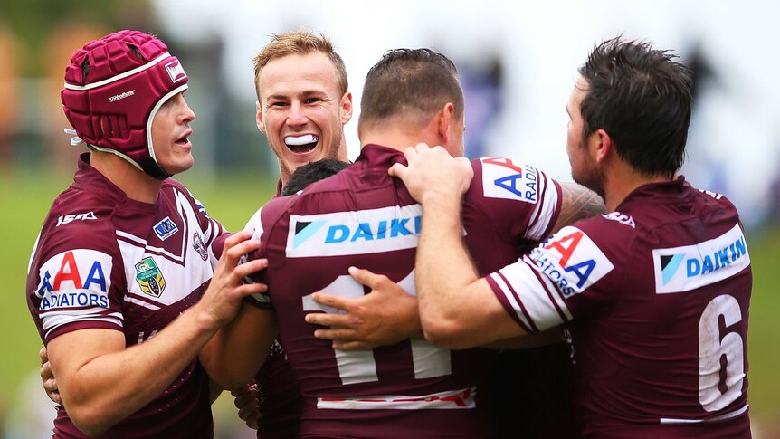Manly celebrates another Hiku try