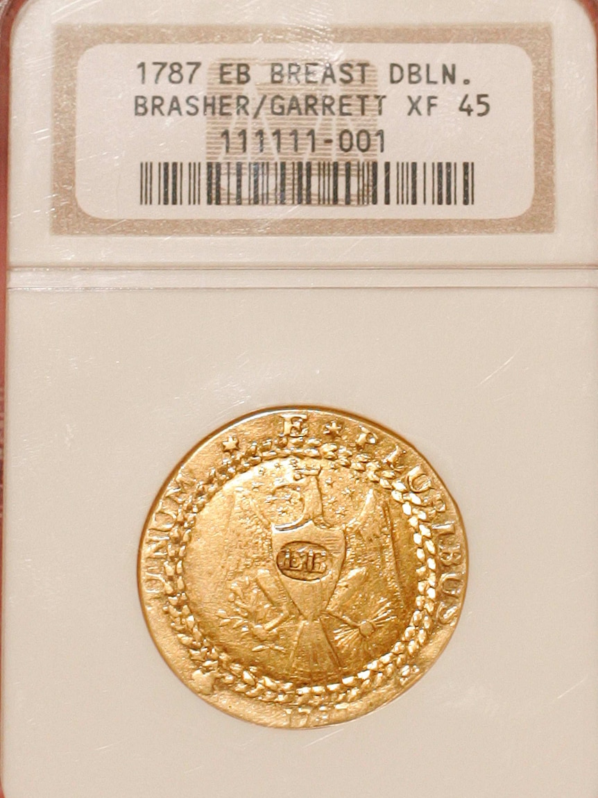 The first gold coin to be minted in America, the Brasher Doubloon.