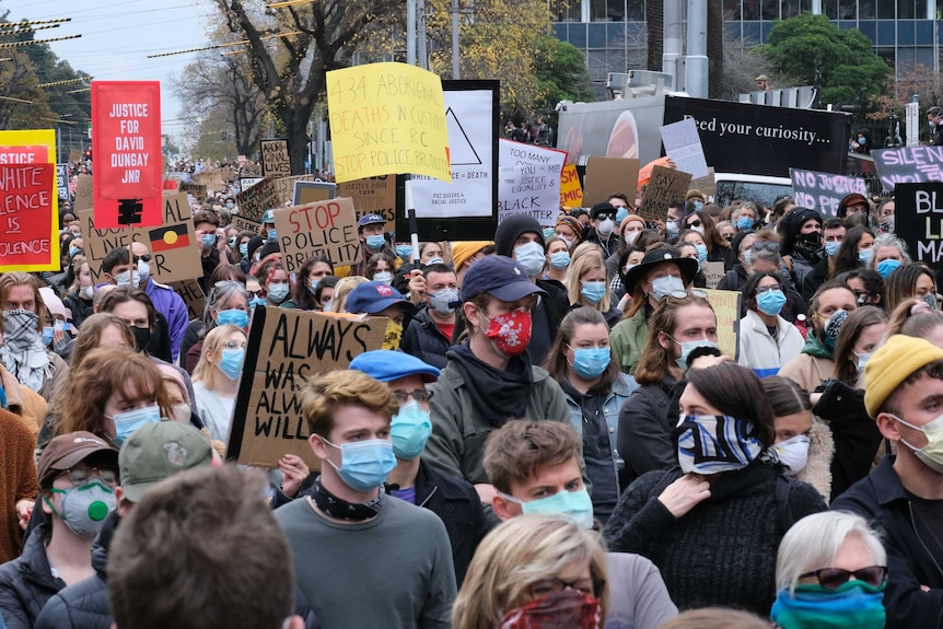 Black Lives Matter protesters packed tightly together at the rally.