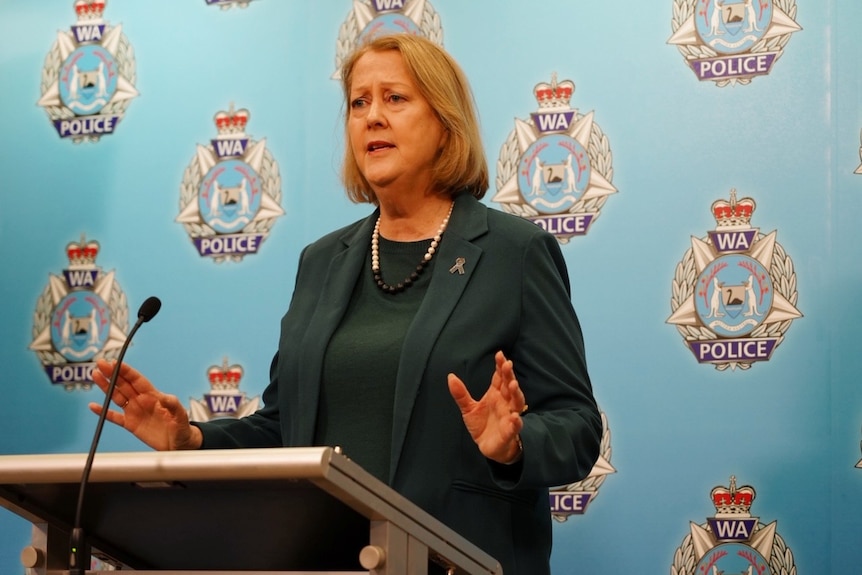 Michelle Roberts speaks at a police media conference.