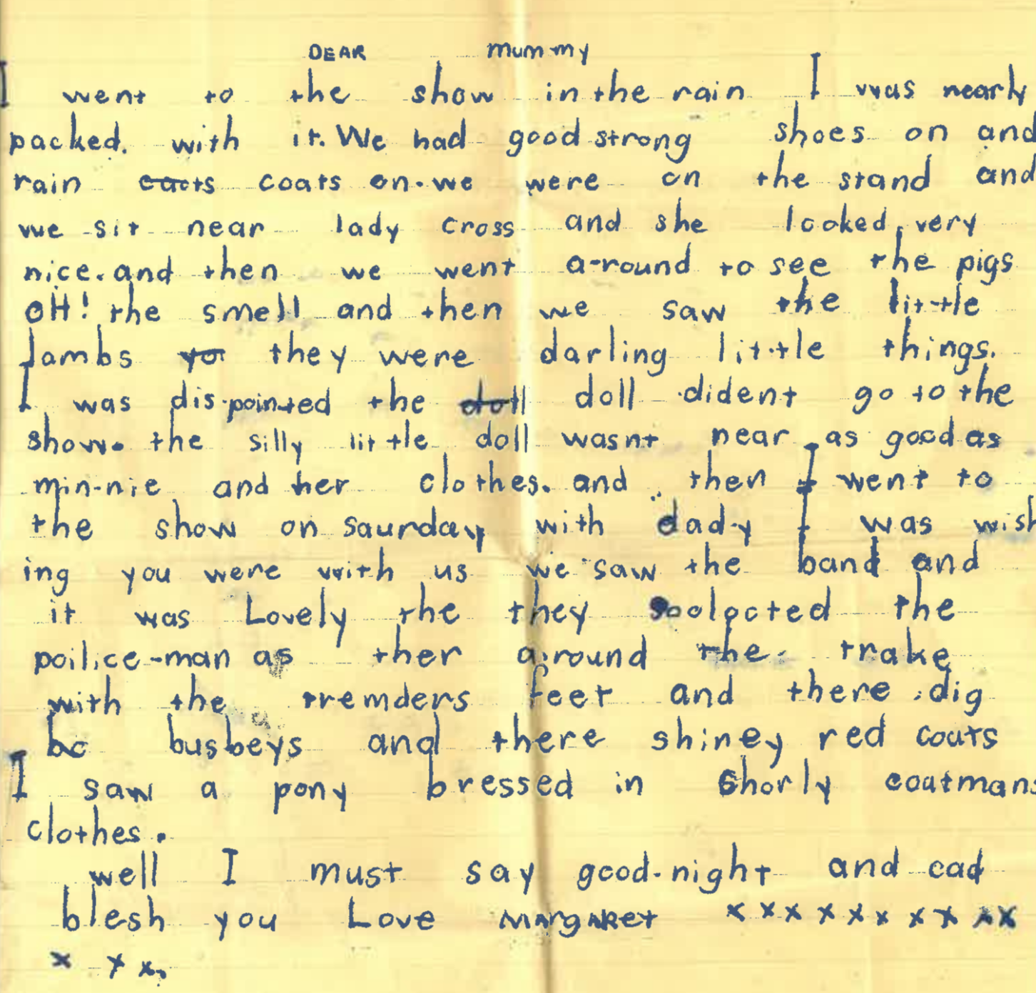 A letter written from a child to her mother.