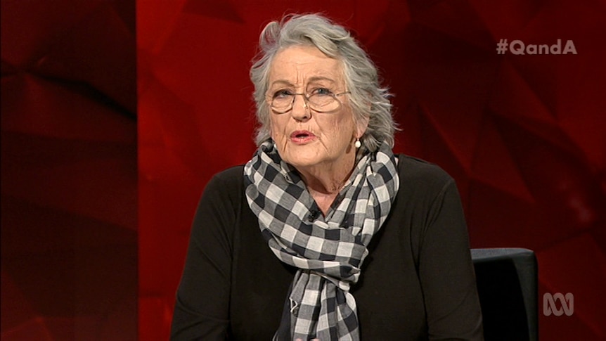 Germaine Greer appears on the Q&A panel, September 17, 2018.