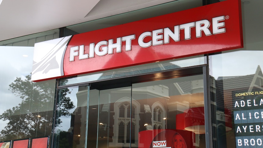 Flight Centre sign at shopfront at South Bank in Brisbane.