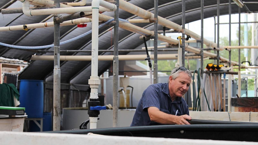 Andrew Raith standing over one of the tanks in the facility.