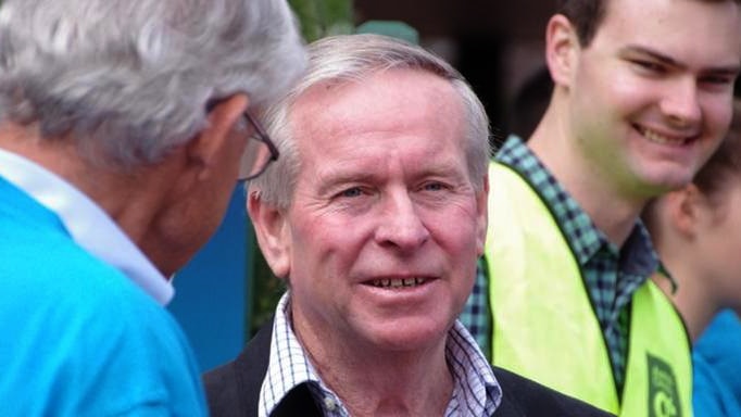 WA Premier Colin Barnett mingles with booth volunteers in Kelmscott as voting begins in Canning by-election