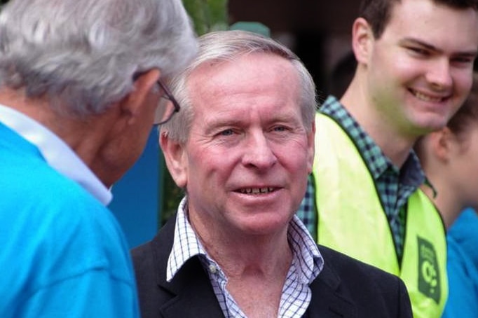 WA Premier Colin Barnett mingles with booth volunteers in Kelmscott as voting begins in Canning by-election