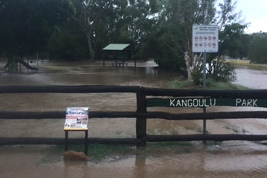 Flooding in a park in the Queensland Central Highlands township of Sapphire.