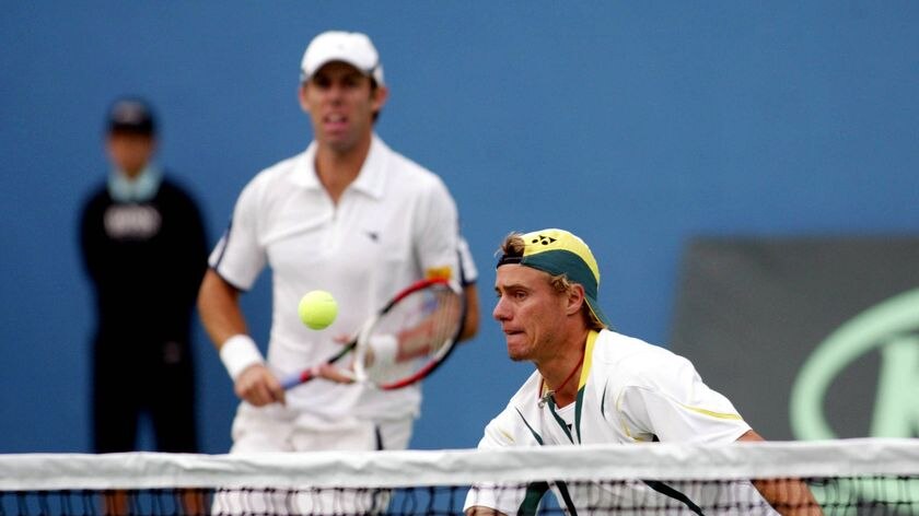 Stirring comeback: Lleyton Hewitt (r) played a pivotal role in Australia's Cup sweep