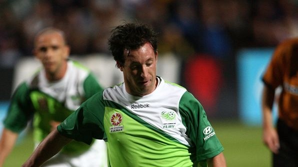 Robbie Fowler of the North Queensland Fury takes a penalty kick