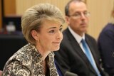 Michaelia Cash puts on a brave face during a Senate Estimates Committee meeting.