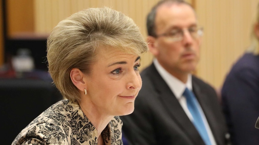 Michaelia Cash puts on a brave face during a Senate Estimates Committee meeting.