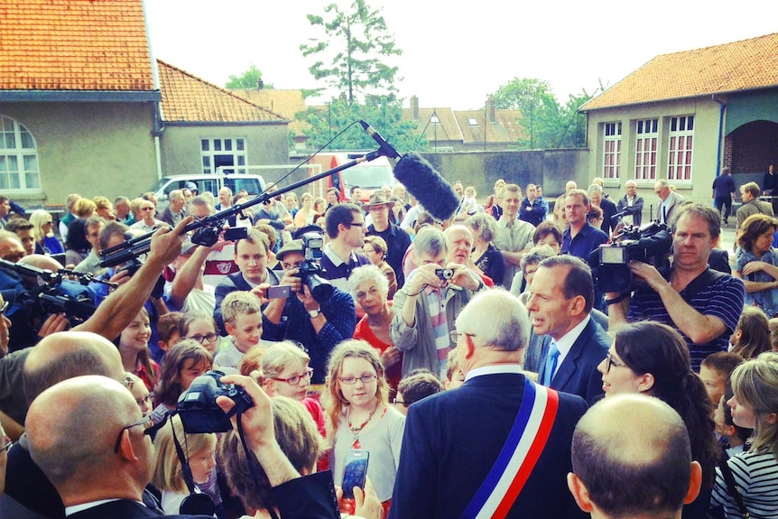 Prime Minister Tony Abbott and residents of Villers Bretonneux