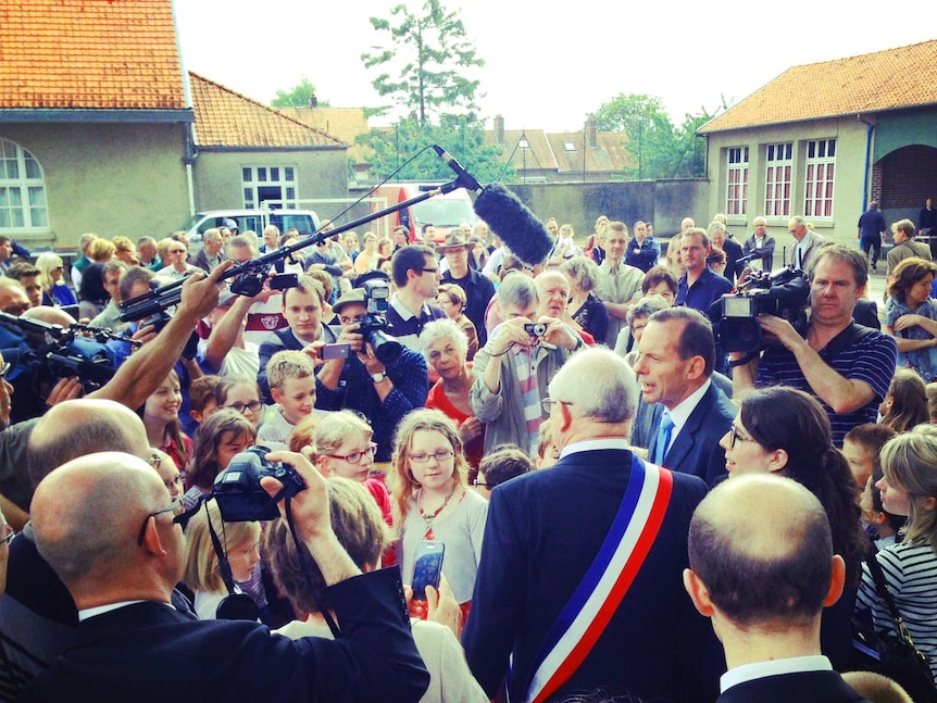 Prime Minister Tony Abbott and residents of Villers Bretonneux