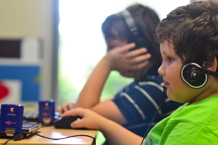 Children work on a Cogmed computer game designed to help improve their working memory.