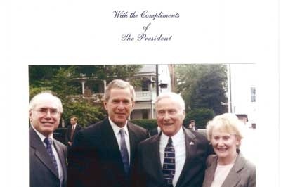 The Gregorys (right) met Mr Bush and Mr Howard after the ceremony.