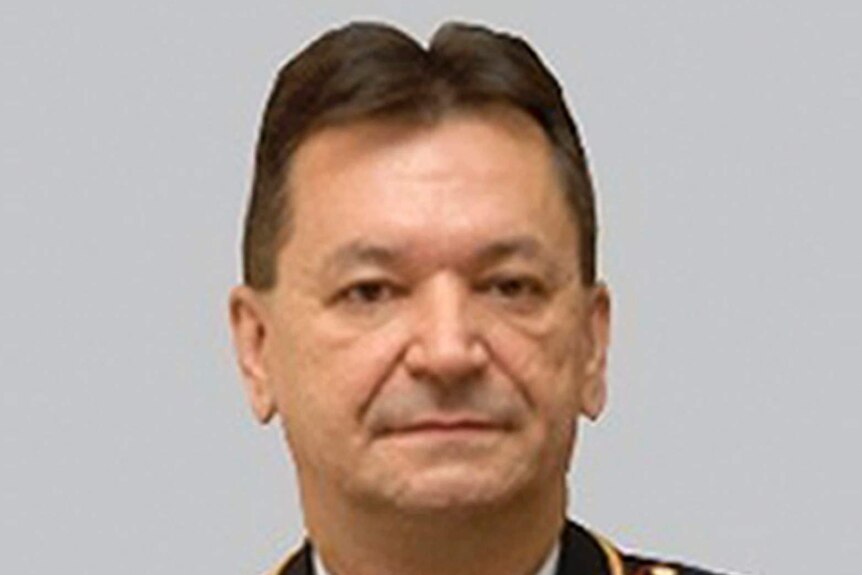 Russian Interior Ministry general Alexander Prokopchuk pictured in front of grey background in state file photo.