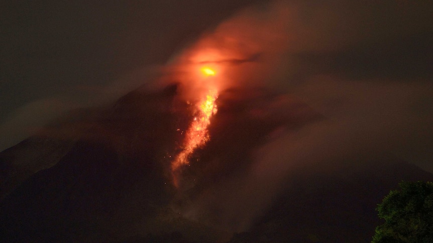 Lava flows from Mount Sinabung volcano in Indonesia
