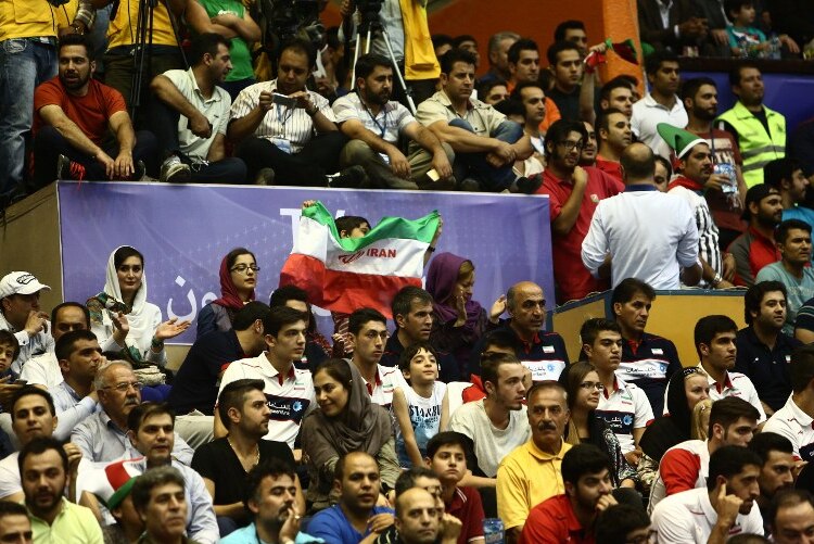 Iranian women attend volleyball match