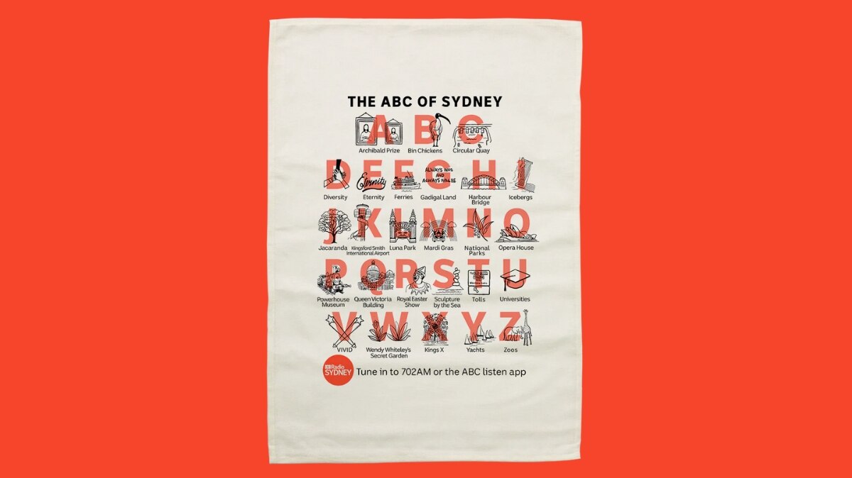 image of the abc of sydney tea towel