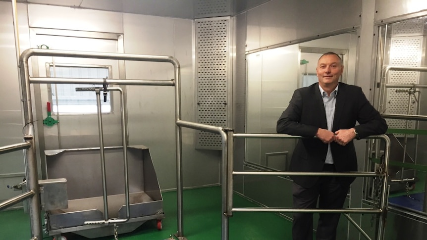 Dairy principal scientist Dr Joe Jacobs inside a climate-controlled calorimeter at Ellinbank, in Gippsland.